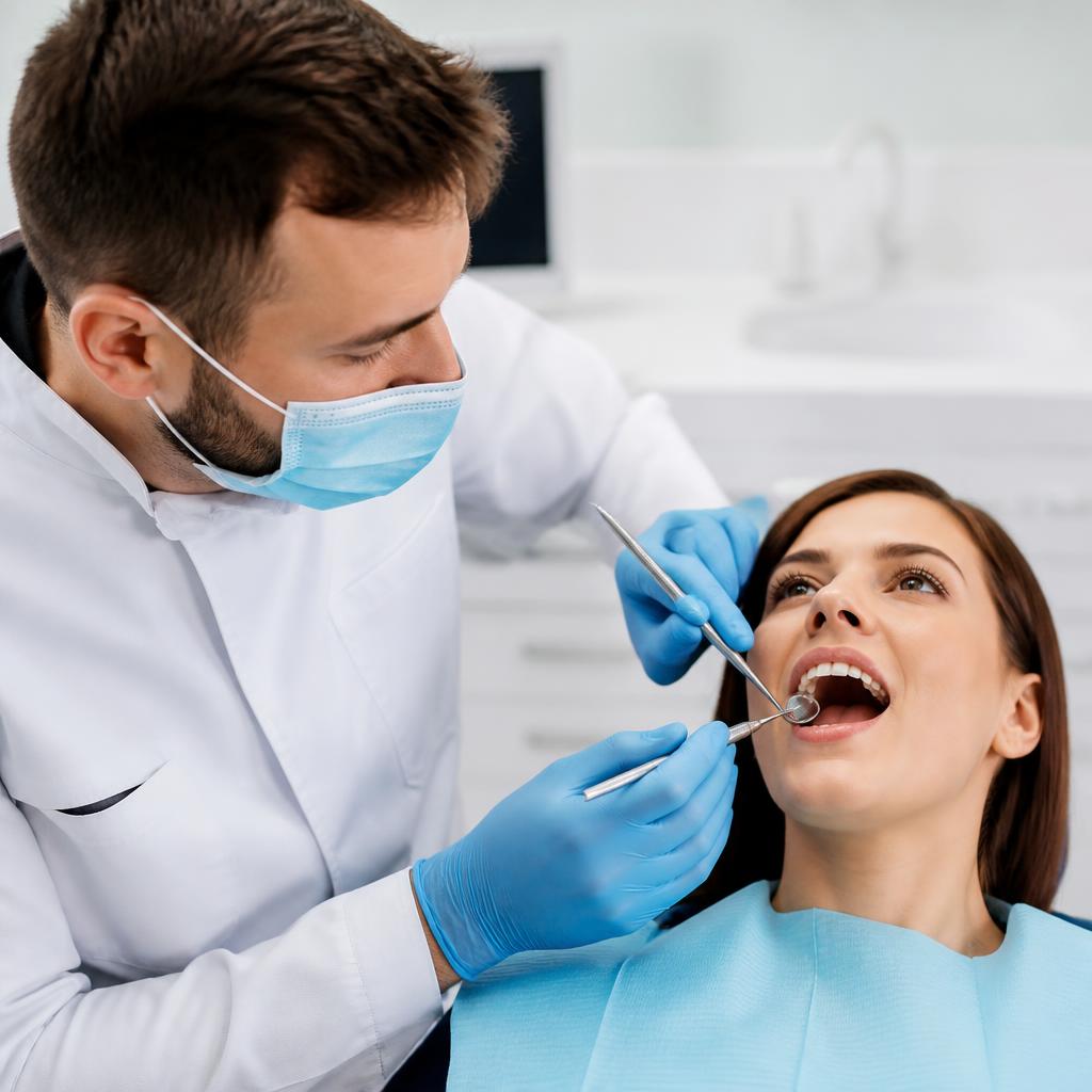 Dentista em atendimento odontológico